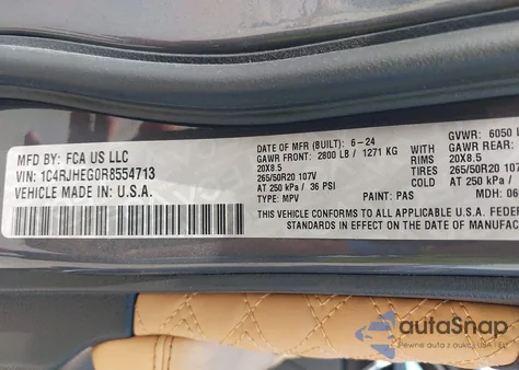 2024 Jeep Grand Cherokee Summit 4X4 from USA, damaged, VIN 1C4RJHEG0R8554713